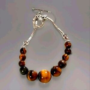 South African Graduated Bead Toggle Bracelet Platinum Plated sz 7.5 to 8